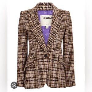 L’Agence Chamberlain Blazer Jacket Tan Multi Twill Plaid